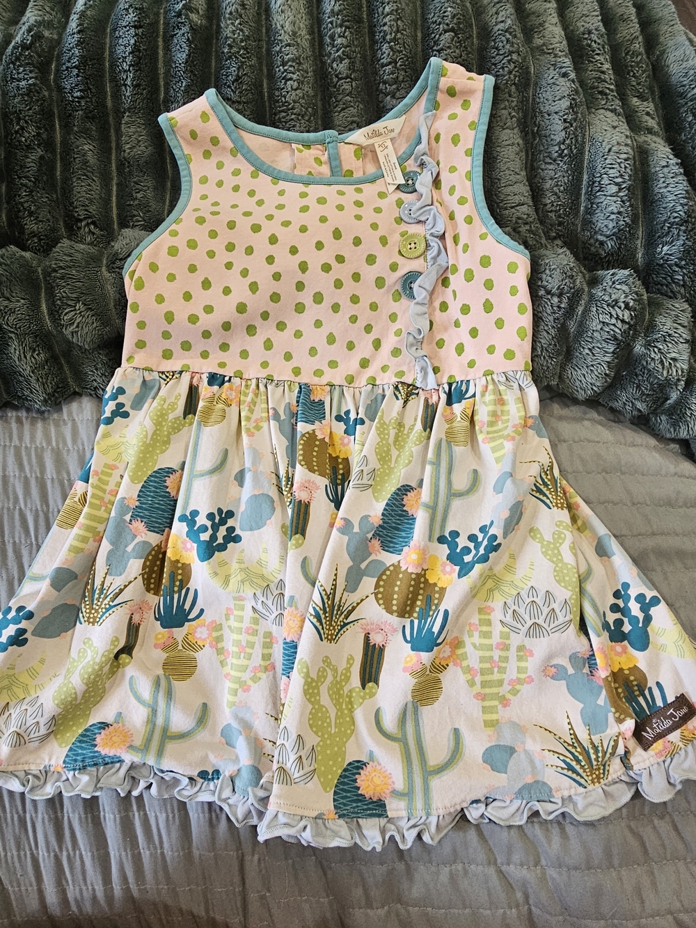 Matilda Jane Pink & Green Polka Dot Cactus Print Top